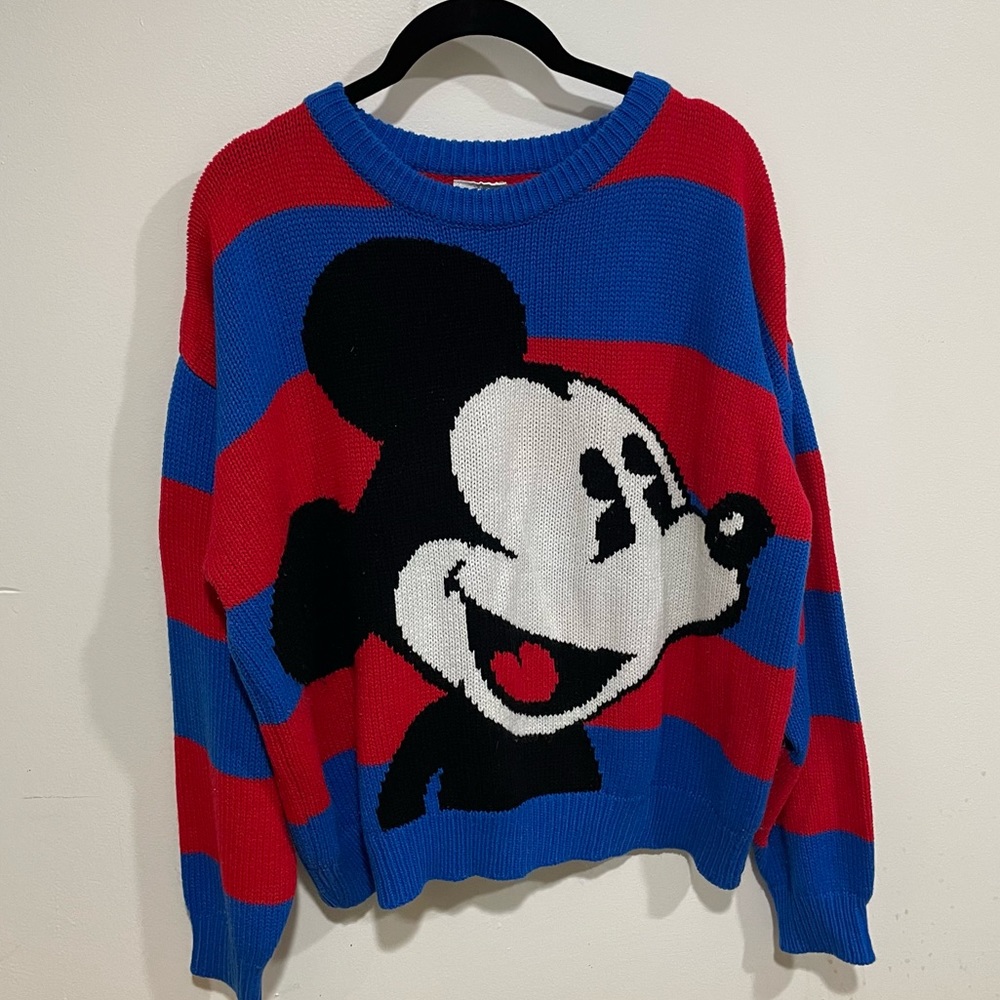 Vintage Disney Mickey & Co Mickey Mouse Blue and Red Stripe Pullover Sweater